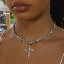 Cross Necklace Choker Ice Punk Bling Rhinestone For Women Fashion Crystal  - £11.79 GBP