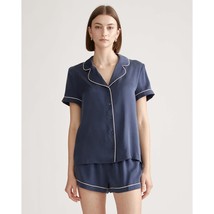 Quince Women 100% Washable Silk Pajama Set With Piping Top Shorts Indigo Blue XS - £69.50 GBP