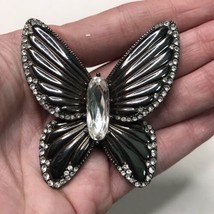 Vintage Nolan Miller Los Cabos Butterfly Brooch Gunmetal Gray with Rhine... - $56.10
