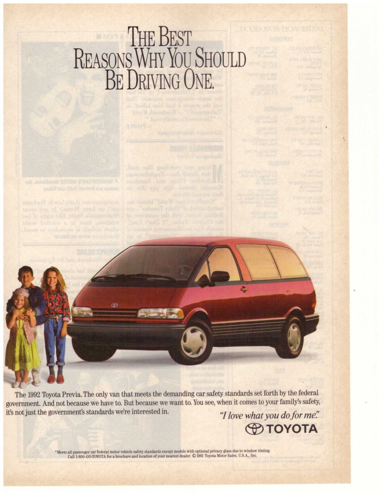 1992 Toyota Previa Red Car Automobile Van Children Vintage Print Ad 1990s - $5.92