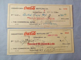 Coca Cola Cedartown GA Bottling Co Check set 1939 1940 1941 Coke VG+ - $14.80