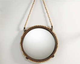 Nautical Porthole Mirror Antiqued Metal 15" Diameter Hemp Rope Detail Beach image 2