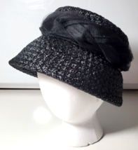 Vintage Woman&#39;s Bucket Church Hat Mourning Hat Union Made 7&quot; Black - €25,62 EUR
