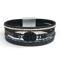 Amorcome Druzy Stone Charm Leather Wrap Bracelets Magnetic Clasp Women Boho Mult - £11.12 GBP
