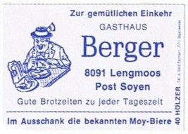 Matchbox Label Germany Gasthaus Berger Lengmoos Post Soyen - $0.98