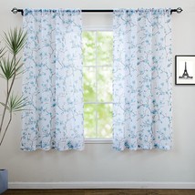 Cherry Flower Semi Sheer Turquoise Curtain Drapes For Living Room, Rod Pocket - £29.82 GBP