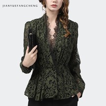 Fashion V-Neck Army Green  Blouse Women Long Sleeve Hook Flower  Single Button T - £138.28 GBP
