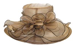 Brown - Church Kentucky Derby Wedding Party Organza Dress Hat - £25.50 GBP