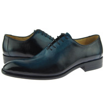 Carrucci Burnished Wholecut Oxford, Men&#39;s Dress Leather Shoes, Blue - $87.50
