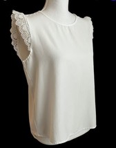 Shein Top Ivory Lace Short Cap Sleeve Shell Blouse Keyhole Back Size L - £5.44 GBP