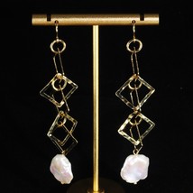 925 Sterling Silver Geometrical Dangle Earrings For Women Natural Pearl Elegant  - £39.93 GBP