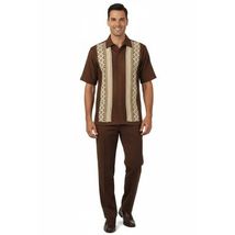 Men Silversilk 2pc Walking Leisure Matching Suit Italian Woven Knits 71003 Brown image 3
