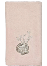 Avanti Riviera Fingertip Towel Embroidered Pale Pink Shell Beach Summer Set of 2 - £29.42 GBP