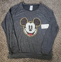 Disney Mickey Mouse Sequin Shirt Long Sleeve Gray Lightweight Knit Junior Size L - £12.03 GBP