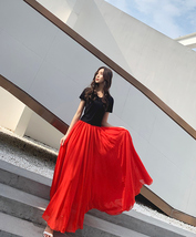 Red Full Long Chiffon Skirt Plus Size Summer Bridesmaid Chiffon Maxi Skirt image 6