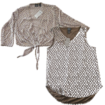 Chicos Travelers Twin Set Womens 0 Small Gold Burnout Tank Top Cardigan ... - $54.30