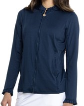 Nwt Stella Parker Navy Blue Ruffle Golf Tennis Long Sleeve Zip Jacket M L Xl - £39.86 GBP