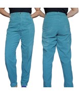 Vintage 90s Robin Egg Blue Corduroy Mom Jeans High Waist Tapered Leg Sz ... - £25.98 GBP