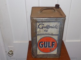 Vintage Gulf Gulfpride 5 Gallon Square Empty Oil Can - $485.90 CAD