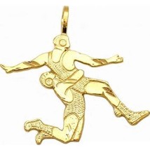 14K Gold Diamond Cut Wrestlers Charm with 18&quot; Gold Cable Chain &amp; Gift Box - £129.45 GBP