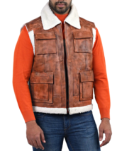 Tan Waxed Cafe Racer Fur Biker Leather Motorcycle Vest - Fashion Outfit - $155.00
