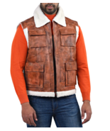 Tan Waxed Cafe Racer Fur Biker Leather Motorcycle Vest - Fashion Outfit - $155.00