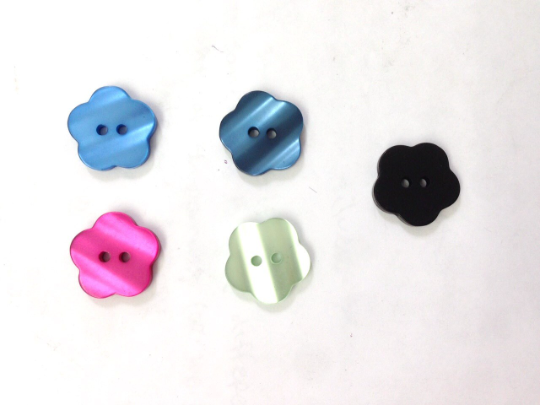 12 Buttons Acrylic flower shape  Black Blue Sage Fuchsia 2 Hole 19 mm - $1.29+