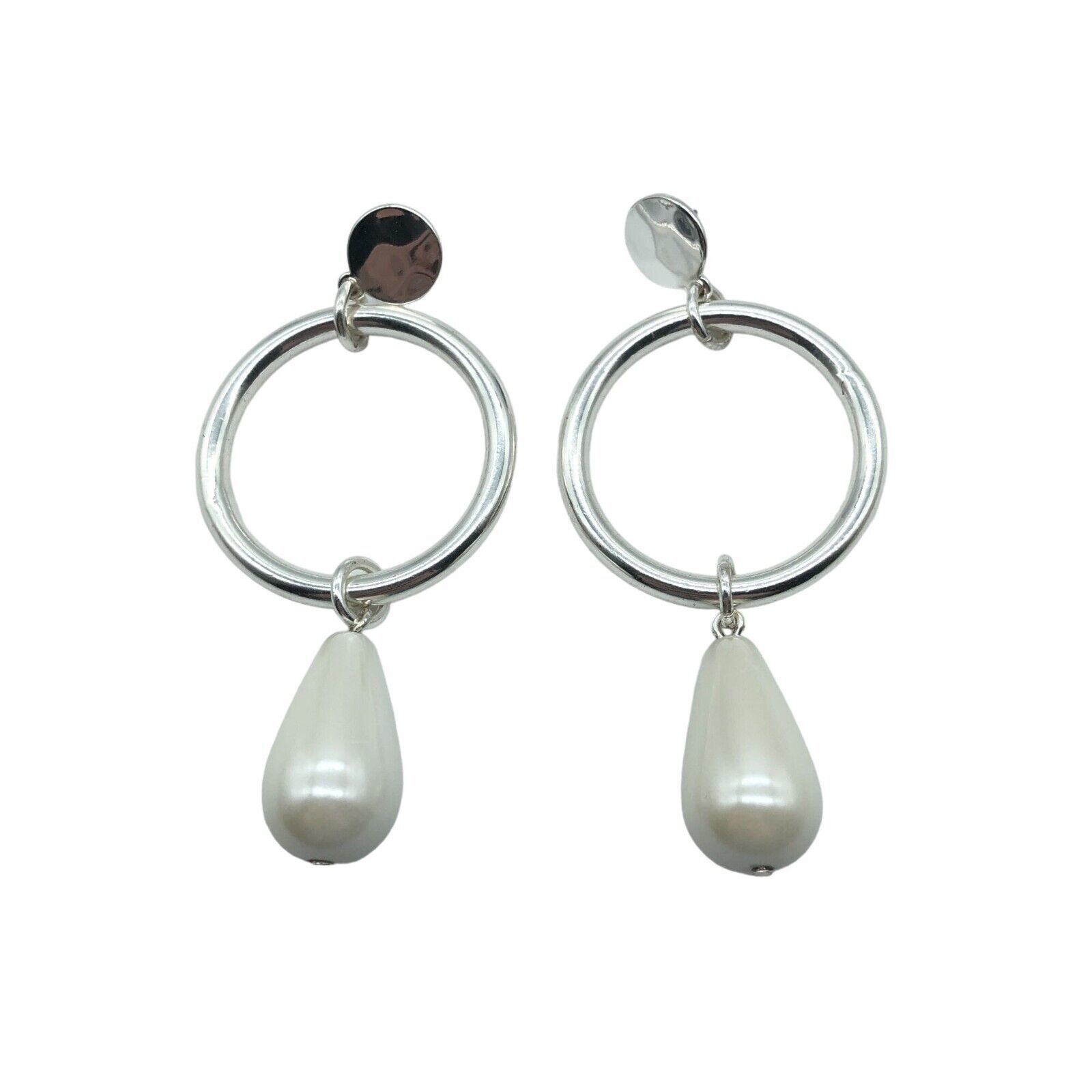 J.Crew Womens Faux Pearl Drop Earrings Silver Tone One Size - £11.58 GBP