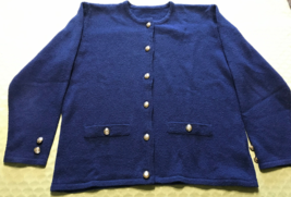 Ladies Navy Blue Cardigan Sz L - Gold Buttons - Acrylic/Wool Blend - No ... - $17.75