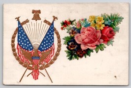 Patriotic American Flags Golden Gilt Eagle Die-cut Floral Applique Postcard Y29 - $8.95