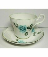 Blue Rose Tea Cup &amp; Saucer Crown Staffordshire Fine Bone China - $30.73 CAD