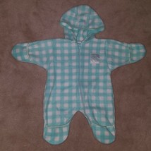 VTG Lullaby Club Blue/Green-ish White Plaid Hooded Footie Sleeper Baby 9... - $14.80