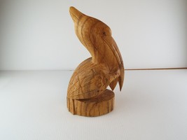 Hand Carved Wood Pelican W Fish 9&quot; - $9.49