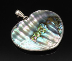 925 Sterling Silver - Vintage Double Sided Heart Shaped Abalone Pendant-... - £64.49 GBP