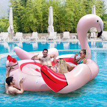 6 People Inflatable Flamingo Floating Island Air Pump & 6 Holders w/ Side Wings - £163.06 GBP