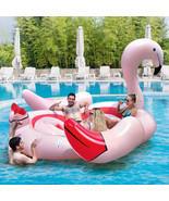 6 People Inflatable Flamingo Floating Island Air Pump &amp; 6 Holders w/ Sid... - £163.56 GBP