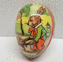 Vintage Western Germany Paper Mache Easter Egg Container Rabbit Wheelbarrow - £11.60 GBP