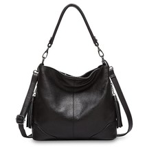 Zency 100% Leather Grey Handbag Fashion Lady Shoulder Bag With Tassel High Quali - £73.84 GBP