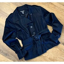 Chelsea &amp; Theodore Sz 10 Dark Navy Deep Indigo Blue Jacket Belted Trench... - $29.70