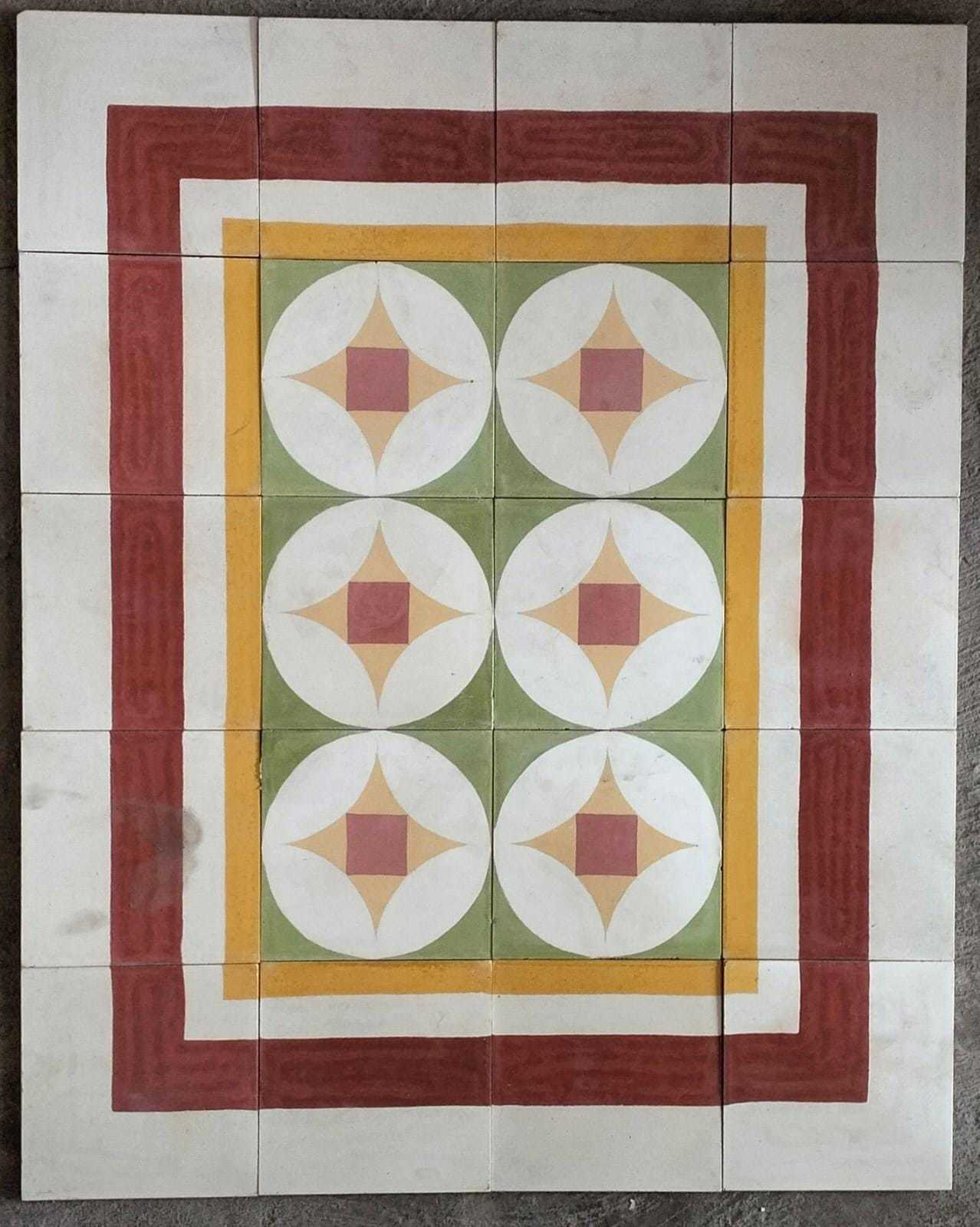 Mexican Mission Cement Tiles Carpet Handcrafted - Bizantino Quadri - 20 ... - $499.00