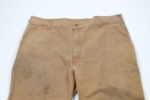 Vtg Carhartt Mens 42x32 Distressed Relaxed Fit Canvas Wide Leg Dungaree Pants Item image 2