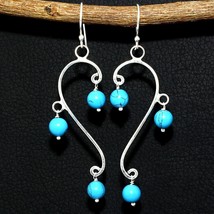 Solid 925 Silver Natural Turquoise Gemstone Handmade 2.8&quot; Earring Jewelry - £4.70 GBP