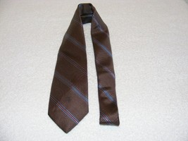 Christian Dior Men&#39;s Brown With Blue &amp; Gold Stripes Tie Guc - £20.09 GBP
