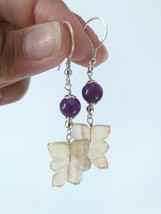 Natural Amethyst and Hand Carved Fluorite Silver Earrings - £71.92 GBP