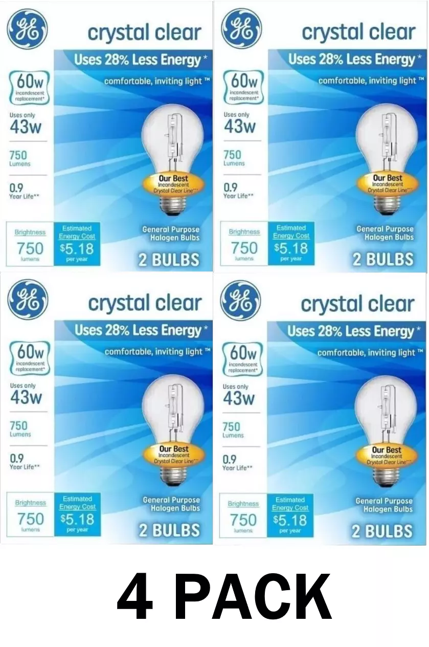 GE 60-WATT Light Bulbs Crystal Clear 750 Lumens Dimmable Classic 8 Bulb ... - $30.02 CAD