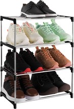 4-Tier Stackable Small Shoe Rack, Lightweight Shoe Shelf Storage, Black - £23.67 GBP
