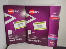 2 Packs Avery Name Badge Insert Refills 5390 White 50 Sheets 400 Inserts New (c) - £25.54 GBP