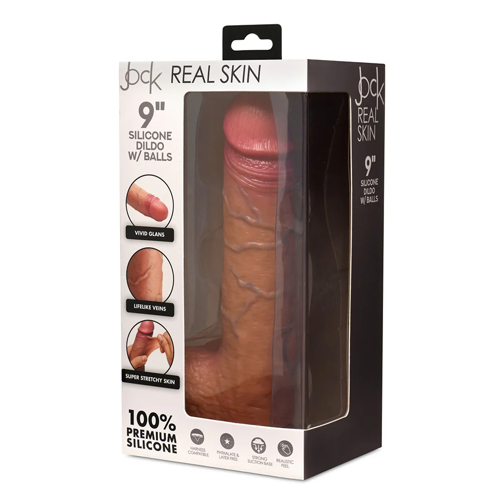 JOCK Real Skin 9 in. Silicone Dildo with Balls Medium - $115.00