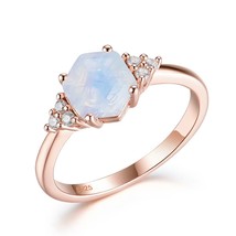 585 Rose Gold Nautral Rainbow Moonstone Gemstone Rings for Women 925 Sterling Si - £41.36 GBP