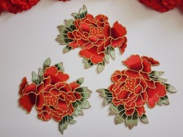 3pc/set, Fashion Red flower patches, Iron on embroidered Peony patches  - £7.49 GBP